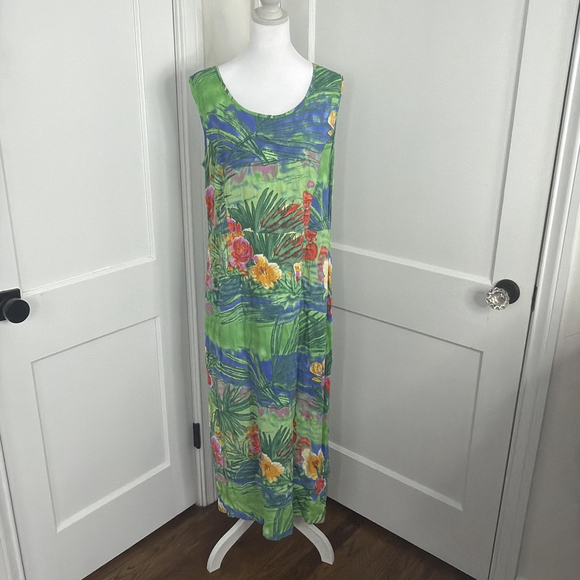 Jams World Dresses & Skirts - Jams World Dress Womens Medium Tropical Floral Hawaiian Midi Pockets Y2K Vtg